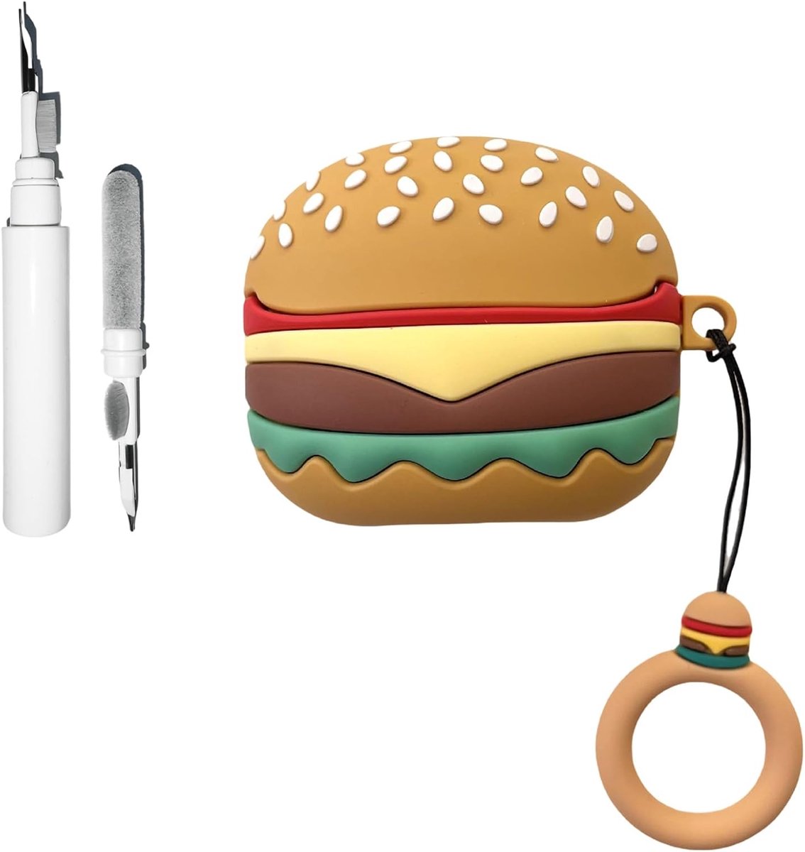 Grappige Siliconen Hoes voor AirPods 4 met Hanger en Reinigingsset