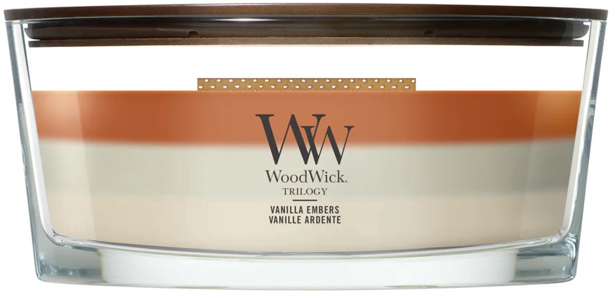 WoodWick Hearthwick - Trilogy Vanilla Embers - Ellipse Geurkaars - 50 branduren