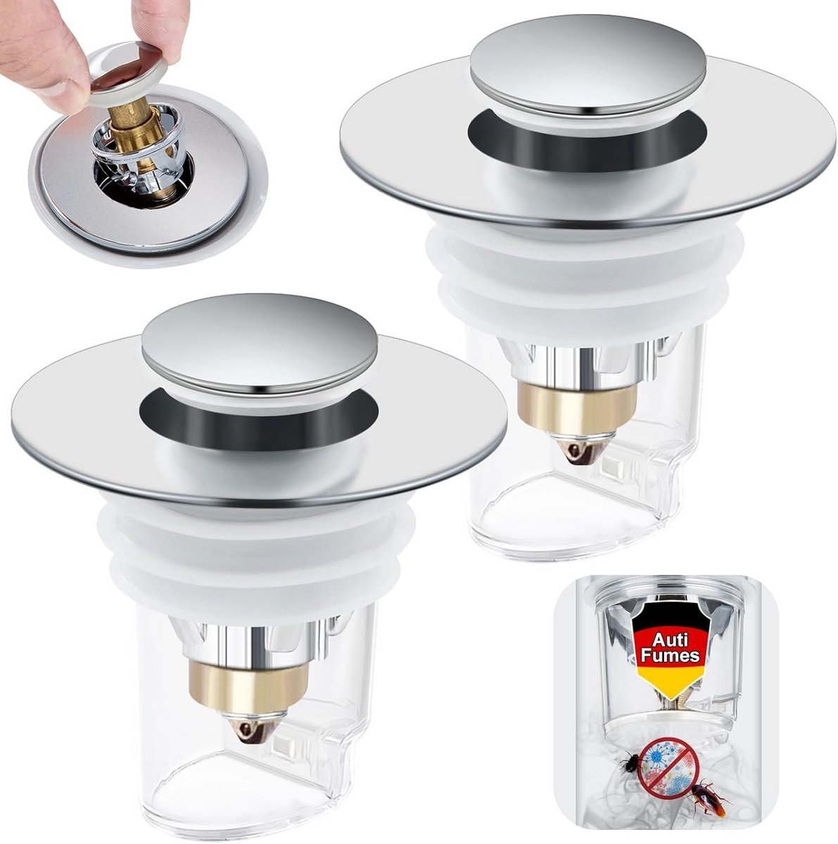 Universele Pop-Up Wastafel Stop – Anti-Verstopping & Geurvrij Sifonfilter voor Keuken en Badkamer