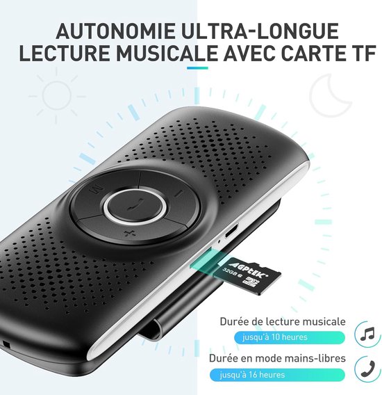 Bluetooth Hands-Free Car Kit Built-in Microphone Speaker with Clip Support GPS Music Slot TF Card Auto Reconnection，2.4 GHz-2.48 GHz — afbeelding 4