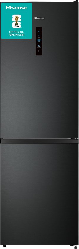 Hisense koel-vriescombinatie 304L zwart staal, No Frost, Inverter, fluisterstil 35dB, energieklasse C, snel koelen en vriezen