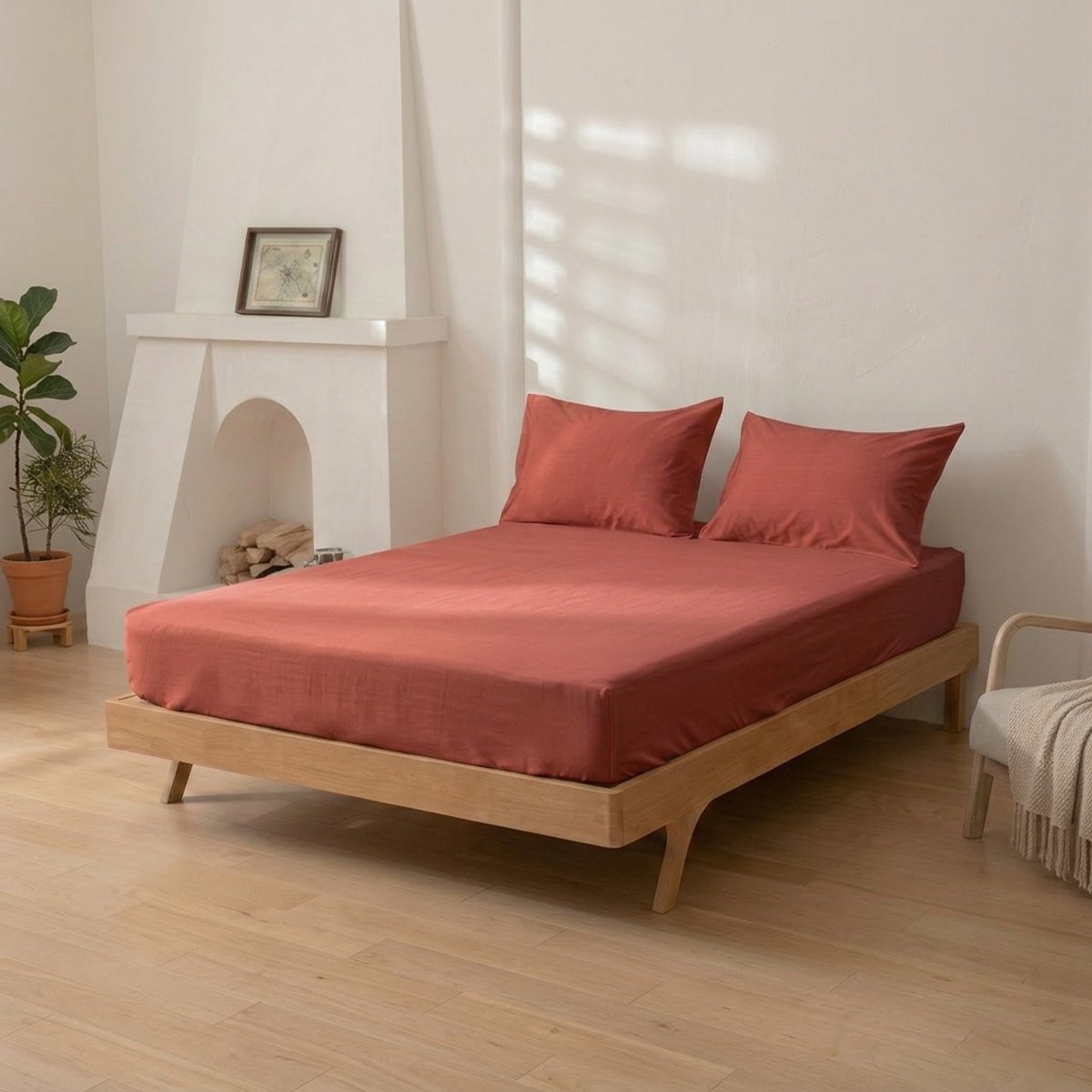 Dreamers Den - Hoeslaken - 100% Katoen Percaline - Katoen - Brique - 180x220 cm - 28cm Hoekhoogte