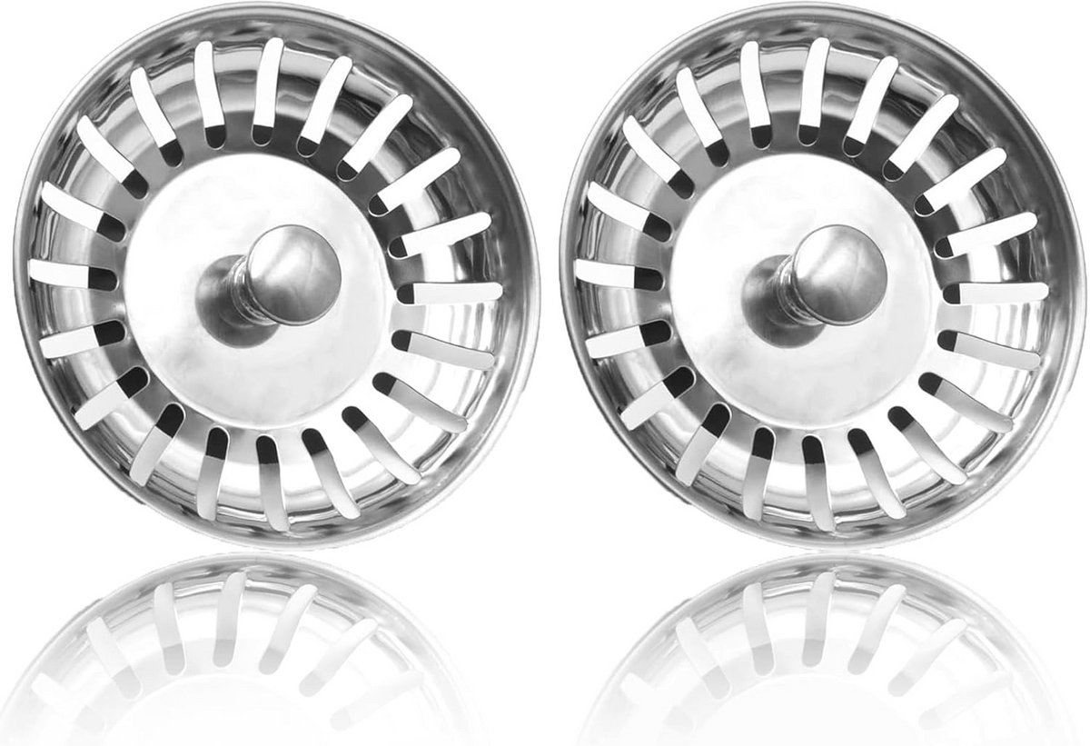 2 Stuks RVS Wastafelzeef en Stop, Geschikt voor Standaard Afvoeren (80mm)