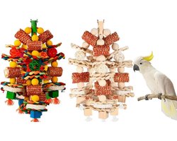 Vogelspeelgoed - Papegaaien Speelgoed - 2 stuks - Knabbeltouw - Loofah en maïskolf - Accessoires voor vogelkooien - Knabbelspeelgoed - Geschikt voor grijze papegaaien en ara's - 16.5 in