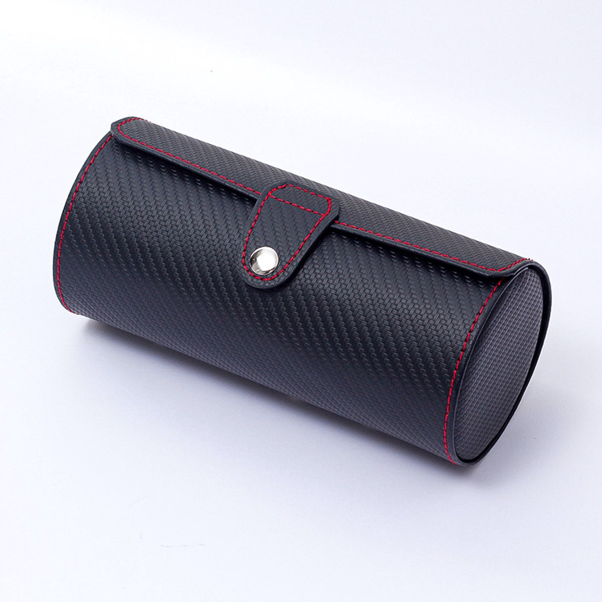 Horlogedoos, horlogedoos met drie compartimenten, leer, fluwelen voering, unisex horlogedoos, reishorlogedoos - geweven zwart