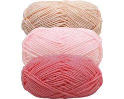 Chipa - Melkgaren Set van 3 Bollen – Magenta, Pastel & Peach - Roze - 150g totaal – 50g per Bol – Katoen & Acryl - Haak- en Breigaren voor DIY Projecten – Diverse Garen - Brei wol - Hobby & Handwerk - Naaien Accesoires - Bordure - Naaibenodigheden