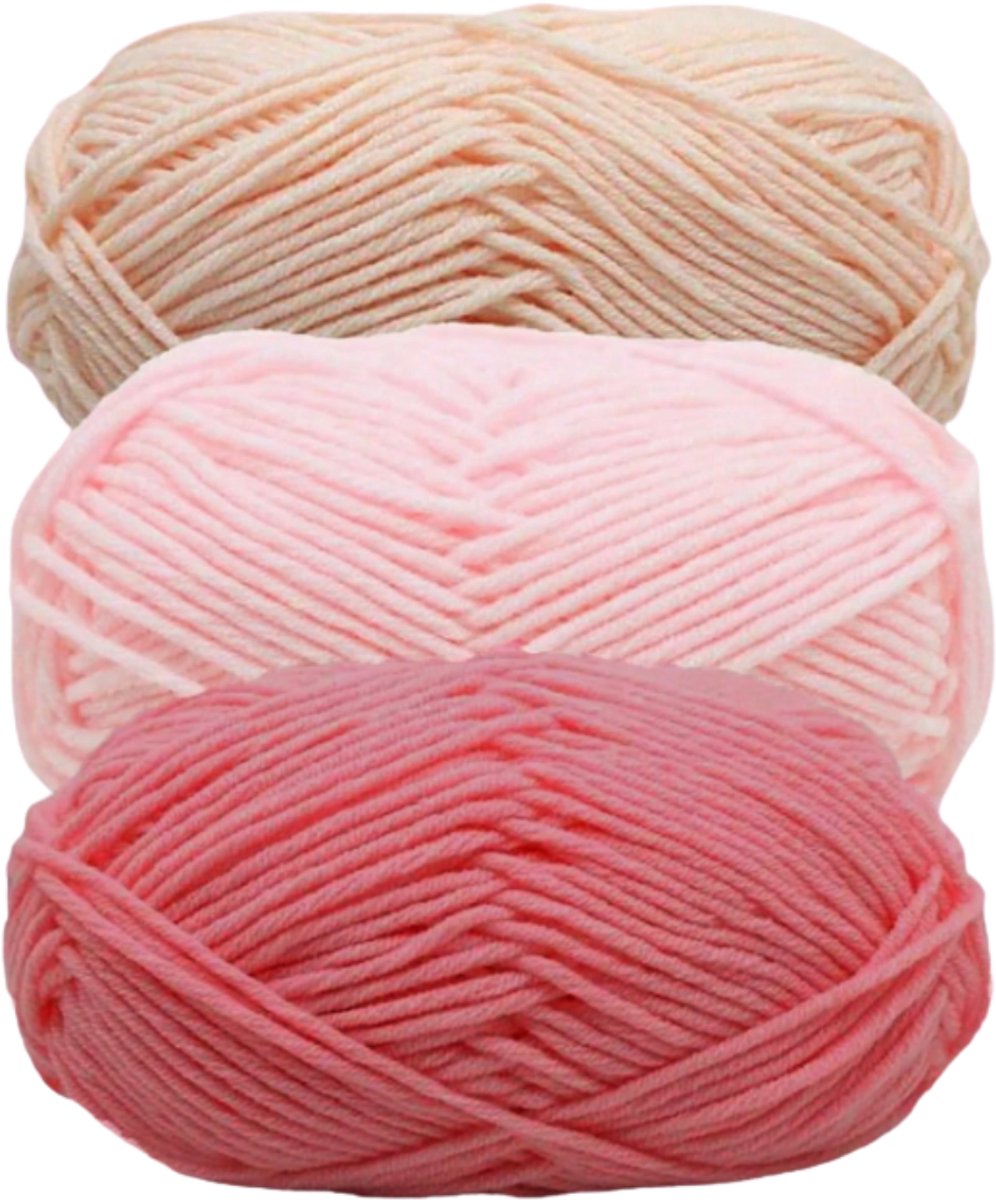 Chipa - Melkgaren Set van 3 Bollen – Magenta, Pastel & Peach - Roze - 150g totaal – 50g per Bol – Katoen & Acryl - Haak- en Breigaren voor DIY Projecten – Diverse Garen - Brei wol - Hobby & Handwerk - Naaien Accesoires - Bordure - Naaibenodigheden