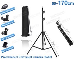 Statief 170cm met Draagtas Voor Smartphone, Actioncam, GoPro, Fotocamera en Spiegelreflexcamera Inc. Bluetooth Afstandsbediening - Smartphone Statief - Camerastatief - Tripod - Light Stand – HiCHiCO®