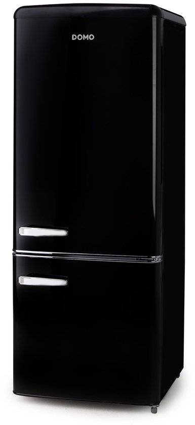 Retro koelkast zwart 191L DOMO DO91706R koelvriescombinatie energiezuinig D label 39dB ledverlichting