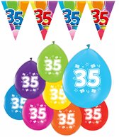 Feestpakket 35 Jaar XL – 3x Vlaggenlijn 10 Meter + 8 Ballonnen – Verjaardag Versiering Slinger Decoratie Feest