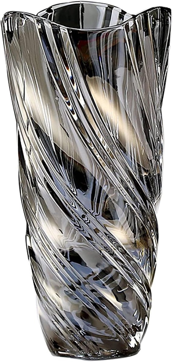 Famanu Glazen bloemenvaas - 24 cm hoge moderne minimalistische bloemenvaas - Noordse kristal decoratieve handgemaakte vaas bloemschikking decoratie voor thuis kantoor decor - cadeau voor bruiloft housewarming grijs-2