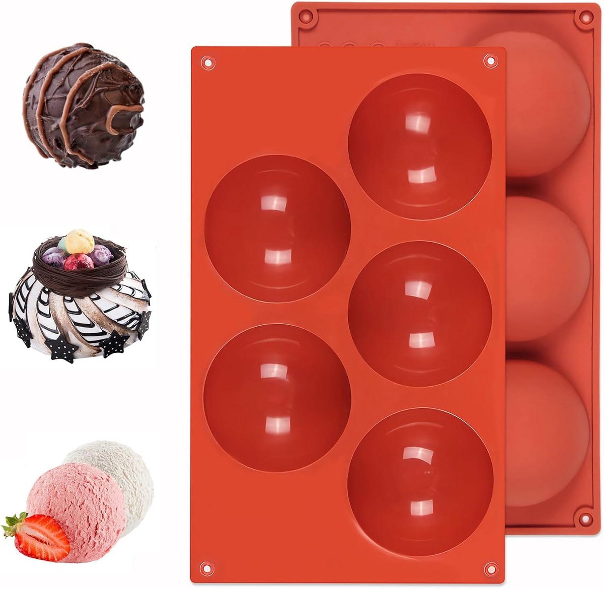 Siliconen Halve Bolvormen voor Chocolade, Cake, Gelei – Set van 2 - Ø 8 cm