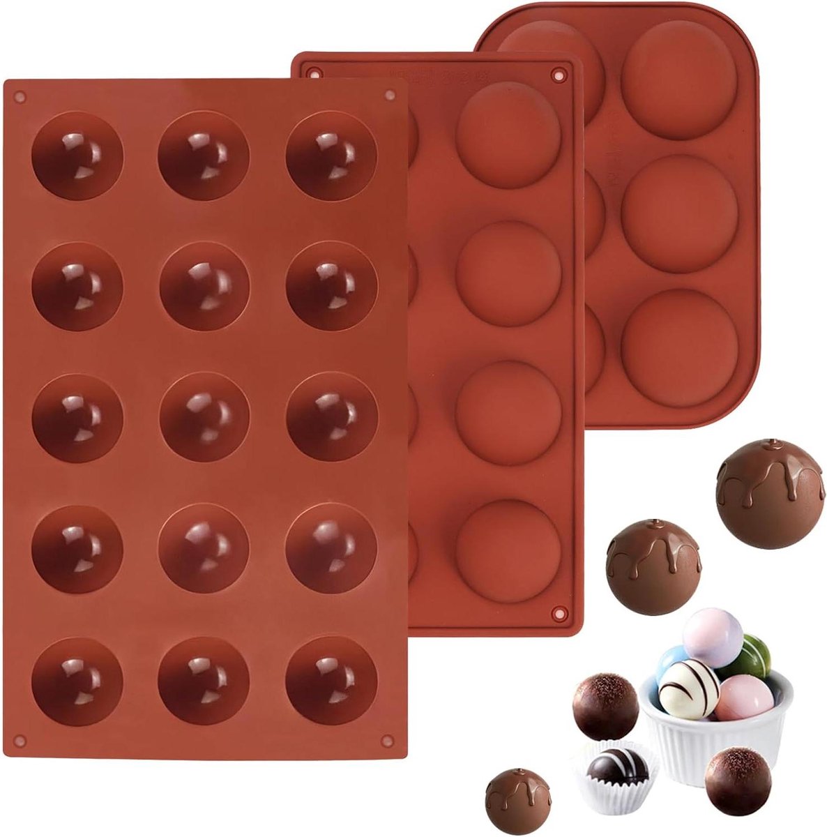 Siliconen Bolvormen voor Chocolade, Gelei en Cake - Set van 3 Flexibele Vormen