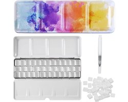 Aquarel verfdozen met deksel in metalen behuizing voor aquarel en gouache – 12 kleuren – geschikt voor natte paletten