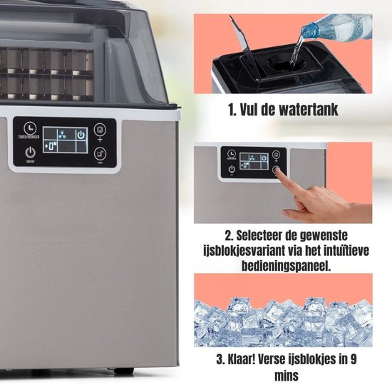 Aurixi® Ijsblokjesmachine - Mini Ijsblokjesmachine - Ijsblokmaker - Zilver - 38cm x 26cm x 36cm van Aurixi — afbeelding 5