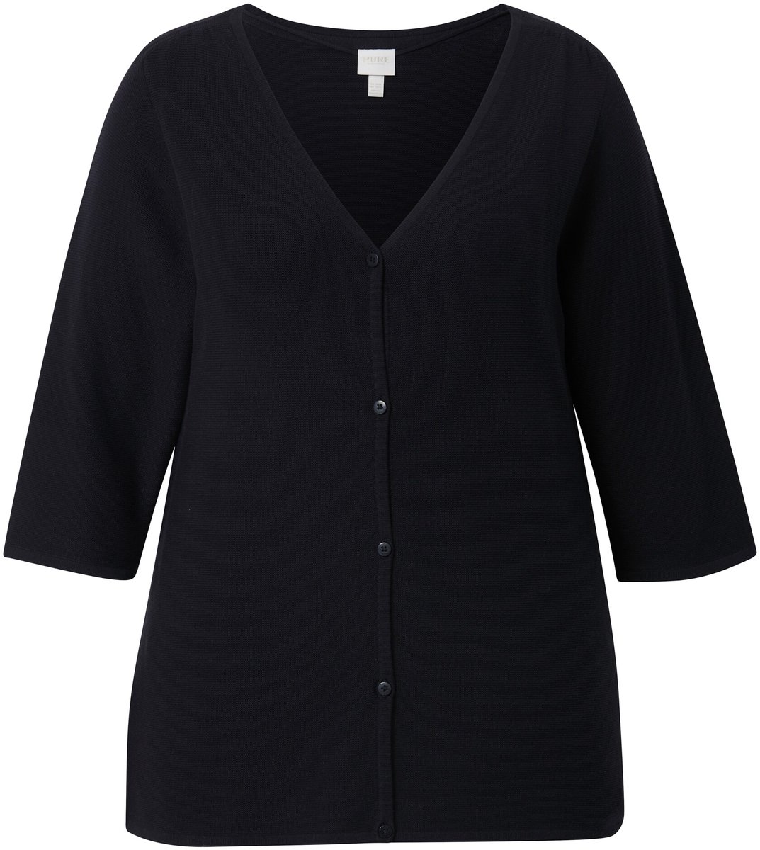 Ulla Popken - Dames - Vest 3/4 mouwen biologisch katoen - Zwart - Maat 58+