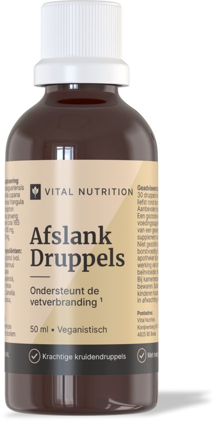 Vital Nutrition Afslank Druppels - Fatburner - Vetverbrander - Eetlustremmer - Afvallen - Plantaardige kruidenformule - Vloeibaar - 50 ml