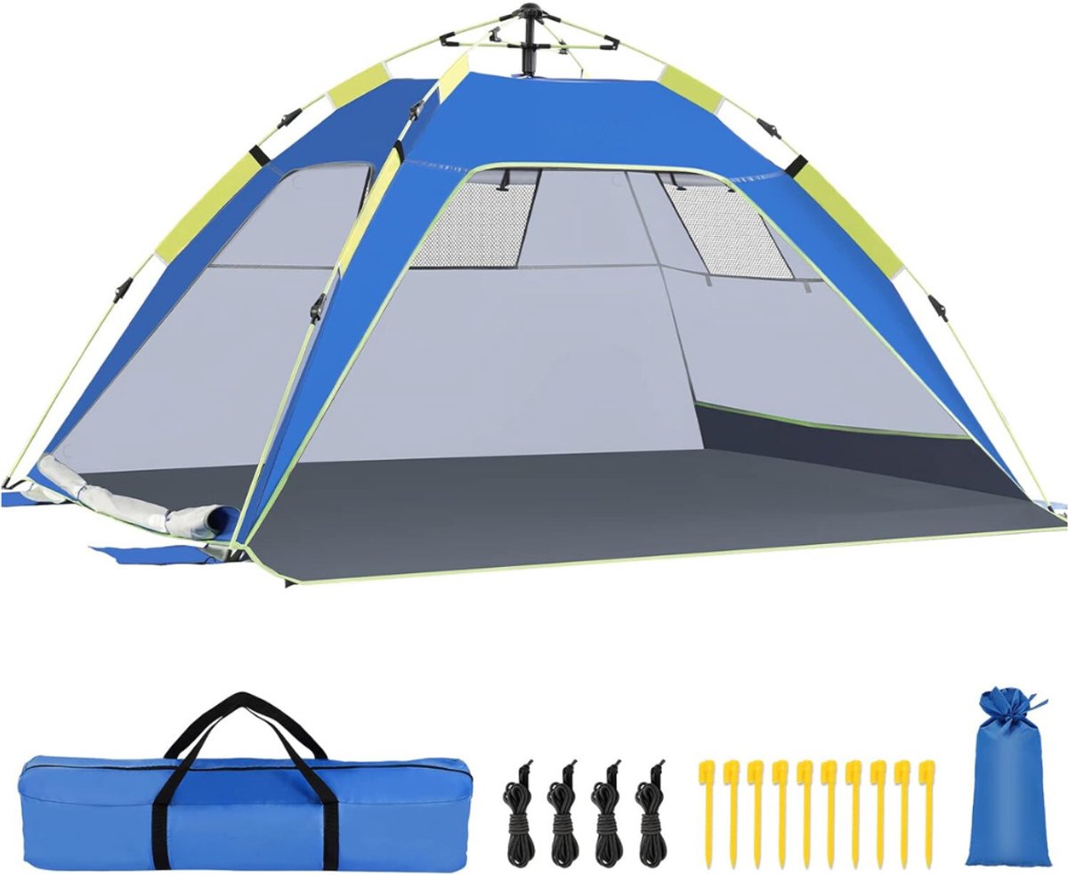 Aurixi® Strandtent uv Bescherming - Strandtent Baby Pop Up – Strandtentje Extra Licht – Zonbescherming - Meerkleurig - 215cm x 170cm x 115cm