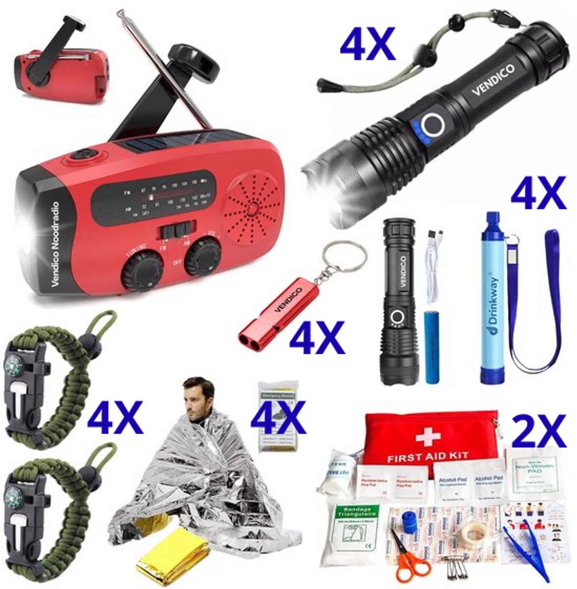 Vendico noodpakket 2026 - gezinspakket XXL - verlichting - stroom - warmte - alles in een