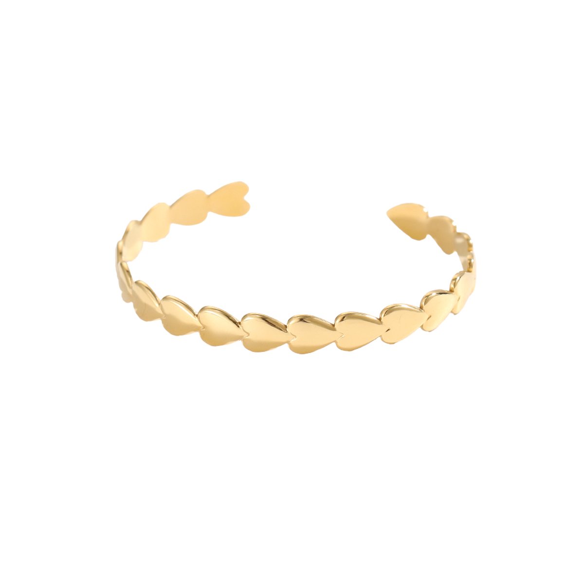 LOUIZ Hartjes Bangle - Bangle Goudkleurig - Armband met Hartjes - Love cadeau - Stainless steel 14 k verguld - Waterproof en Nikkelvrij
