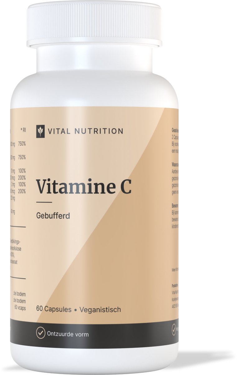 Vitamine C Gebufferd - Ontzuurde vorm - 600 mg vitamine C - Met citrus bioflavonoïden - Aangevuld met essentiële mineralen - 60 capsules