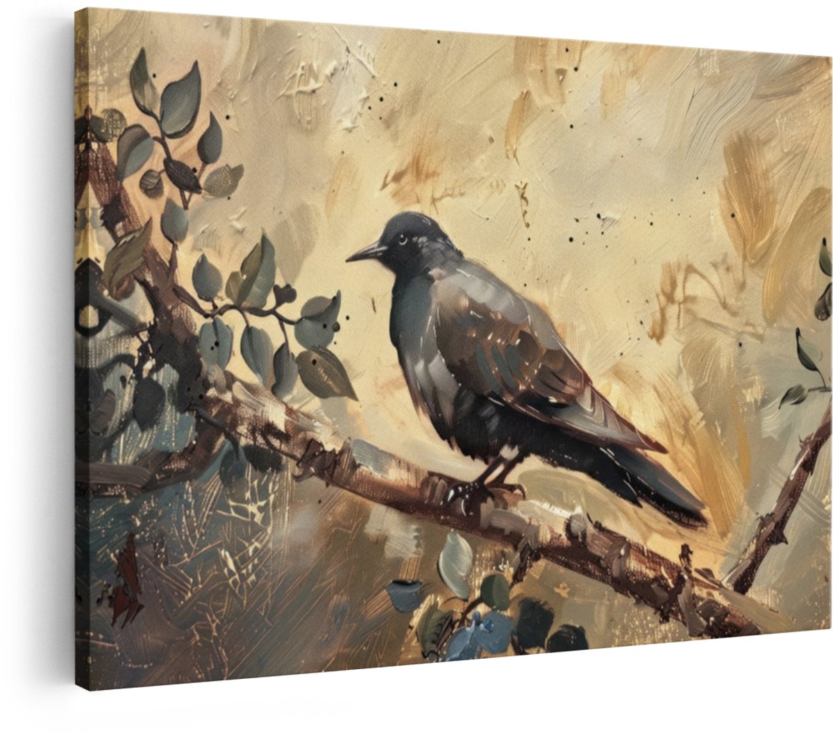 Artaza Canvas Schilderij Vogel - 60x40 cm - Wanddecoratie Natuur - Muurdecoratie Zwarte Vo