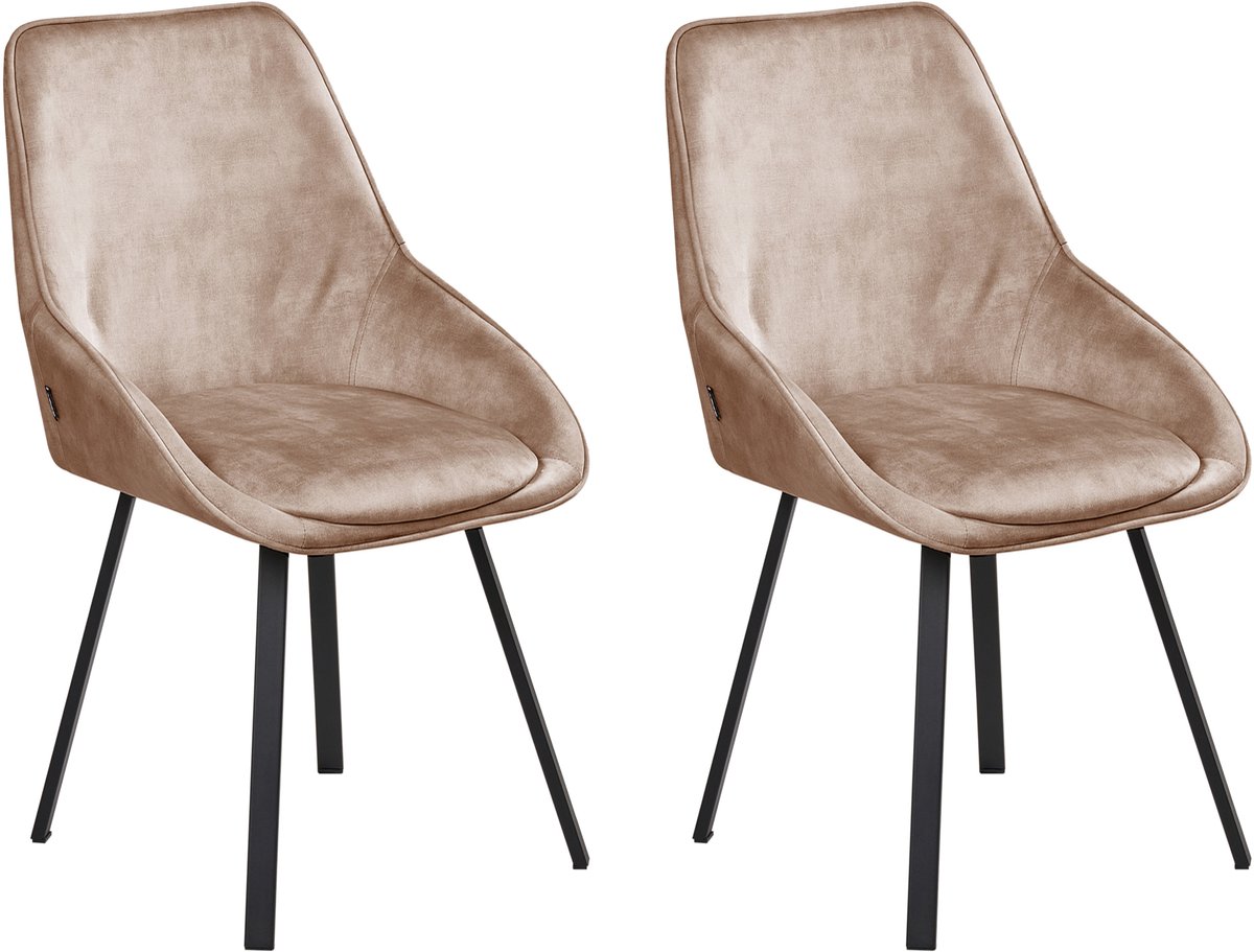 TERLTON - Eetkamerstoel set van 2 - Beige - Fluweel