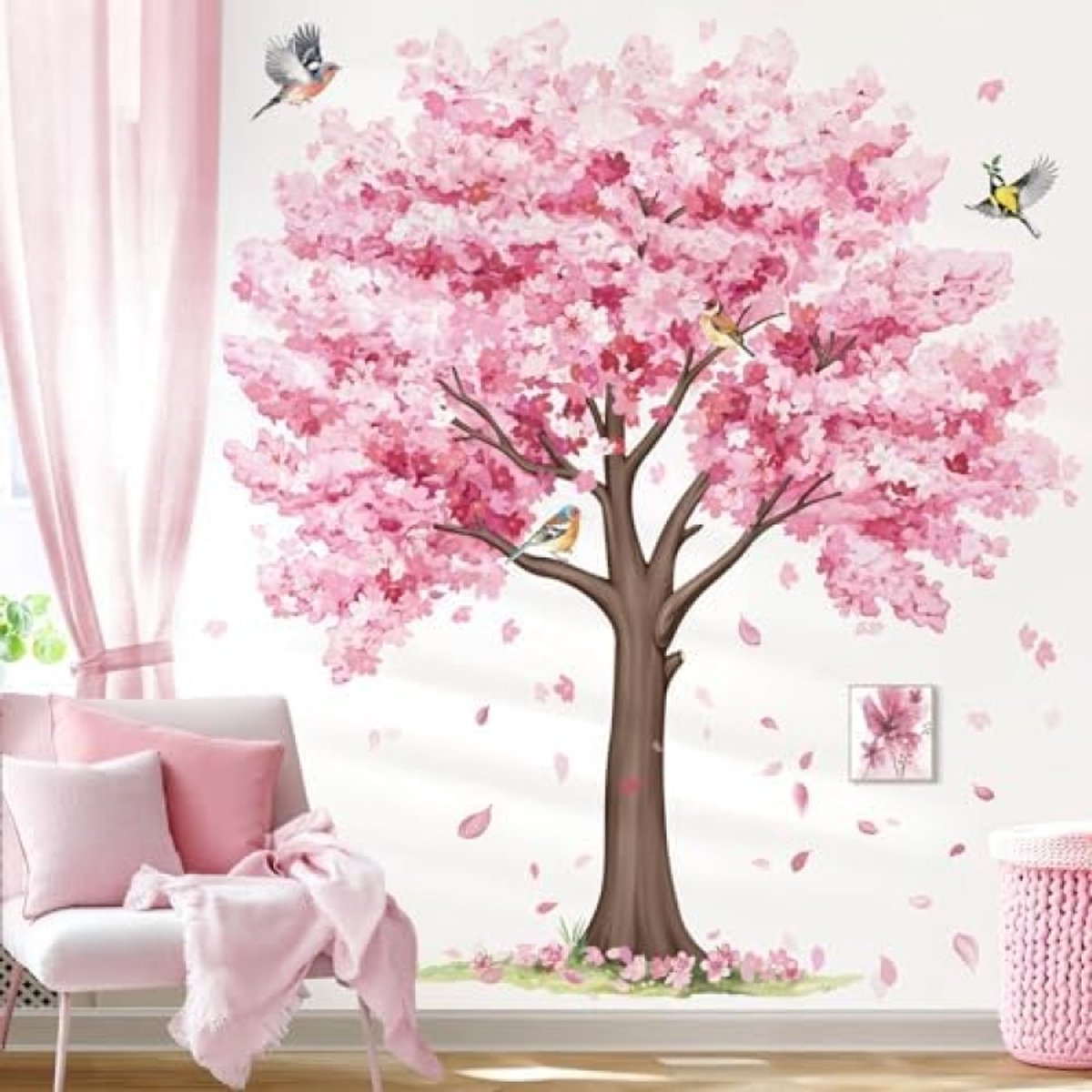 PromoHome Grote Roze Kersenbloesem Muursticker Set voor Woonruimtes