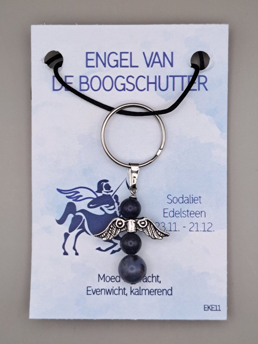 Geluksengel - Sterrenbeeld Boogschuter - Natuursteen Sodaliet - een Engeltje voor jou - Edelsteen - Sleutelhanger - Tashanger - Beschermengel - Geluksengeltje - Natuursteen sleutelhanger - Beschermengeltje - Guardian Angel - Sterrenbeeld cadeautje