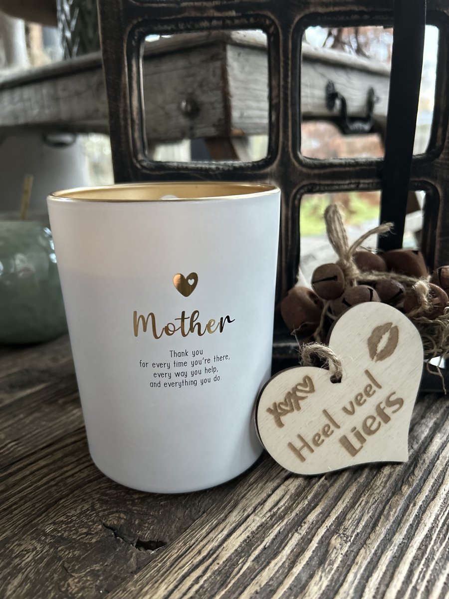 Creaties van hier Sojakaars Mother met houten hartje - 10x12,5 cm - Glas