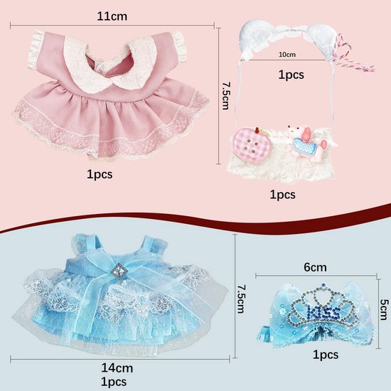 Popaccessoires voor 17 cm poppen, 2 poppenkleertjes, katoen en acrylvezel, geschikt voor kinderen vanaf 3 jaar van Merkloos — afbeelding 4