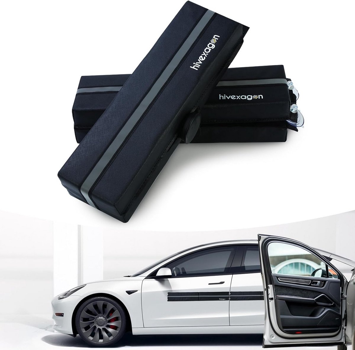 Deurdeukbescherming voor Staal en Aluminium Auto Deuren - Afneembaar met PU Leer en Dichte Schuimstof, Magnetische en Zuignap Bevestiging voor Alle Deurkaders (2 stuks, Zwart)