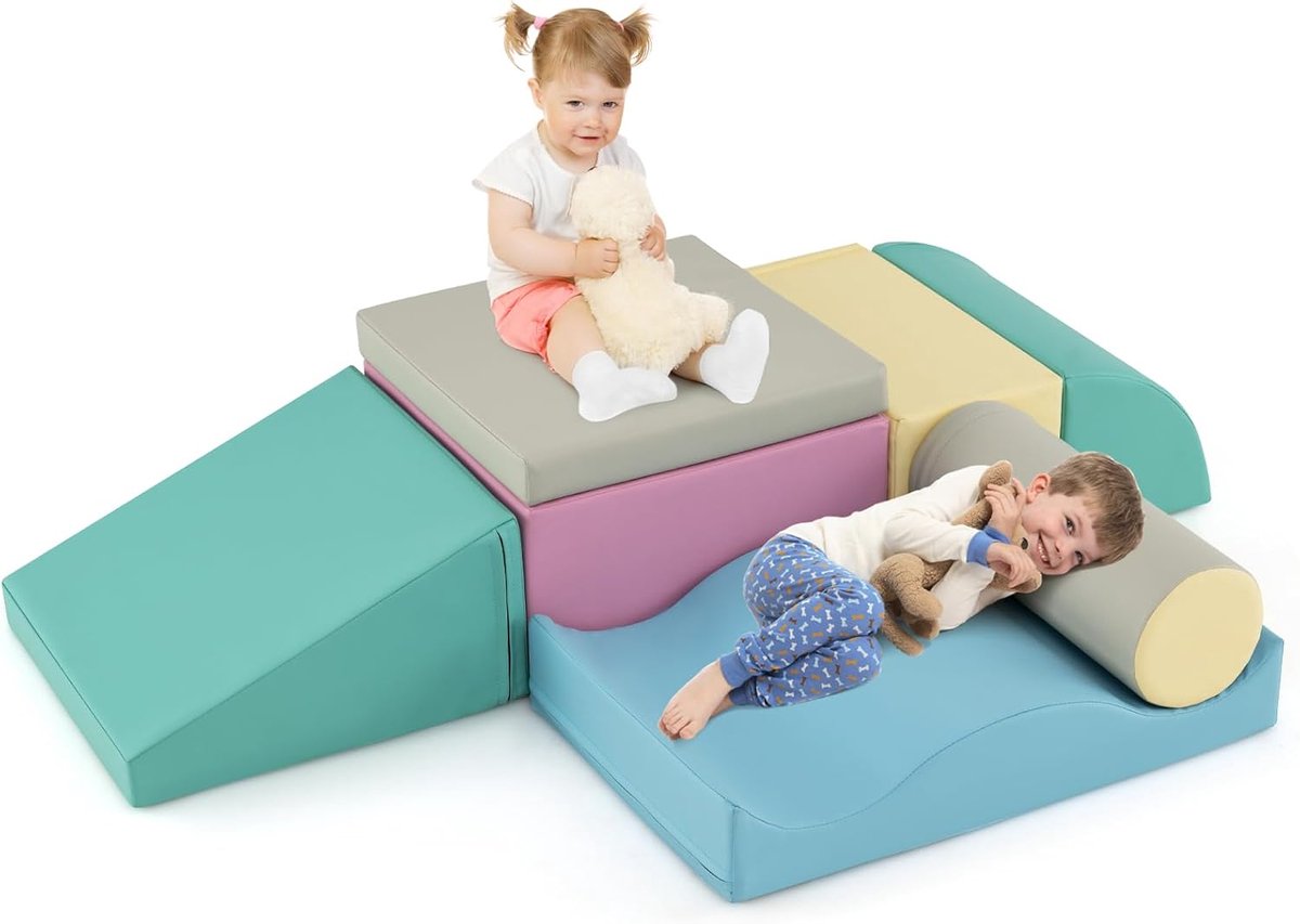 KOMFOTTEU 7 delig Schuimblokken - van kunstleer - Soft Play Foam Blokken - Reuze Bouwblokken - Montessori-klimblokken - voor kinderen