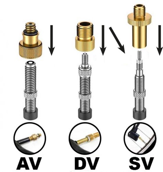 Dunlop Set Réducteur de Pompe à Vélo - 14 Pièces - Adaptateur Valve de Vélo - Pompe à Bille - Universel
