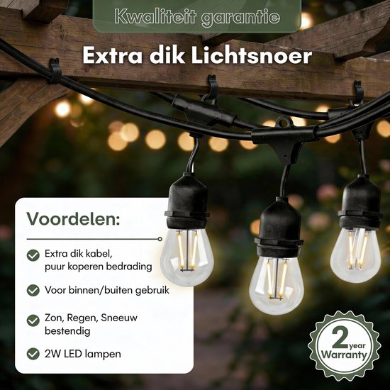 Led-lichtsnoer voor buiten, 20 m, lichtketting voor buiten, stroom met 30 4 G40-lampen, IP65 waterdicht, voor binnen en buiten, lichtketting, gloeilampen, 2700 K, warm wit, lichtkettingen (20 m), 30