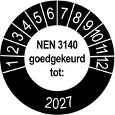 50 Keuringsstickers NEN 3140 Rond 35mm Zwarte Buitenrand 2027