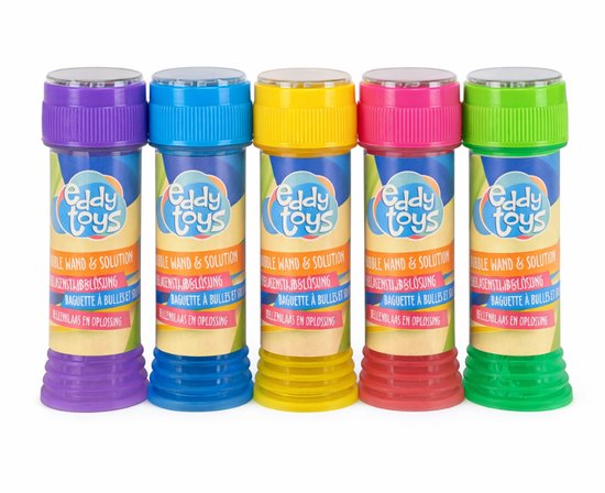 Eddy Toys Bellenblaas Set 5 Stuks - Bellenblaas met Vloeistof voor Kinderen - Bubble Wand with Solution in Diverse Kleuren - 50ML per Stuk