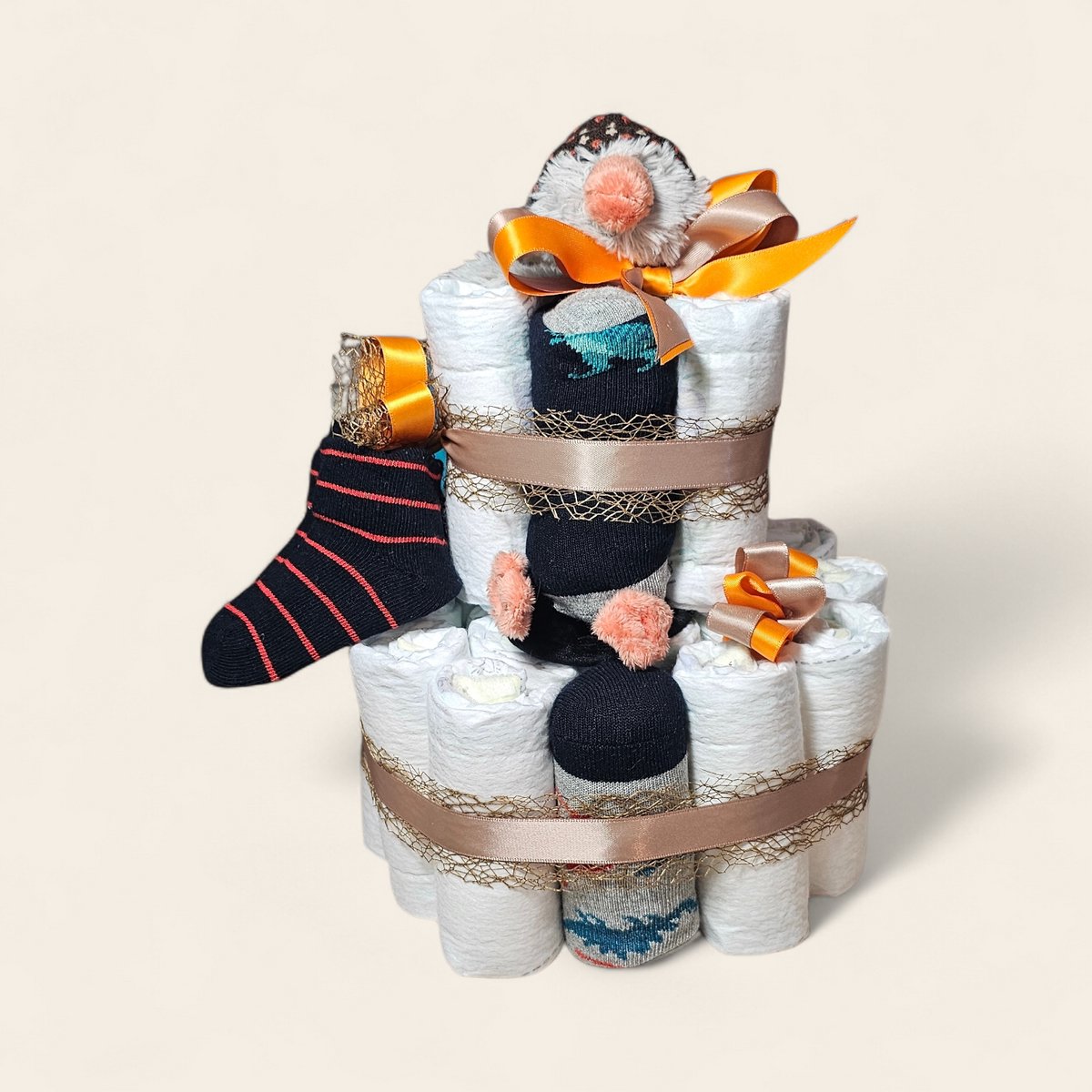 Luiertaart 2-laags met Happy Horse Penguin Polar Tuttle – stijlvol kraamcadeau