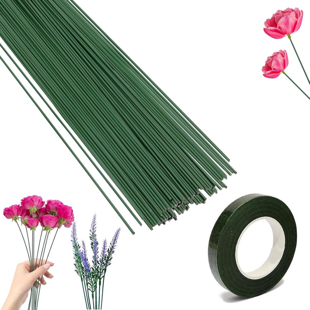 50x Groene Bloemendraad 30 cm - Steeldraad voor Bloemschikken en Decoratie