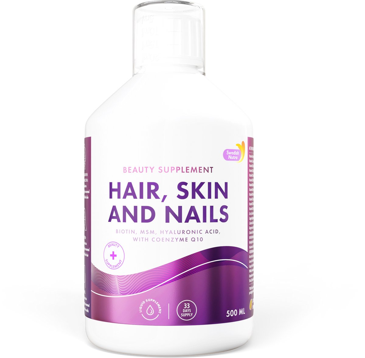 Swedish Nutra – Hair Skin & Nails – Vloeibaar Supplement – Met Biotine, Collageen & Zink – Sinaasappelsmaak - 500 ml