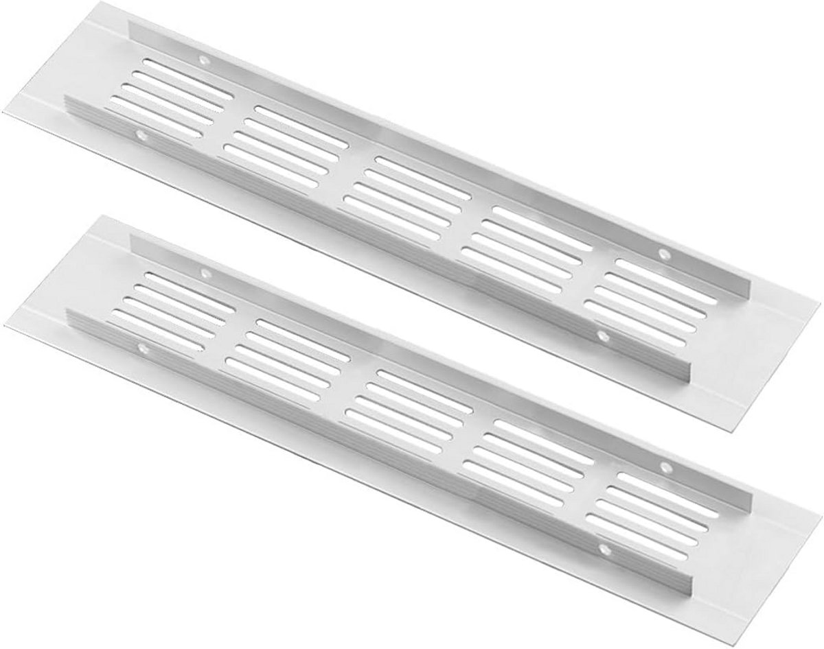 2x Rechthoekig Ventilaties Rooster Wit Aluminium - Lucht Afvoerrooster voor Kast