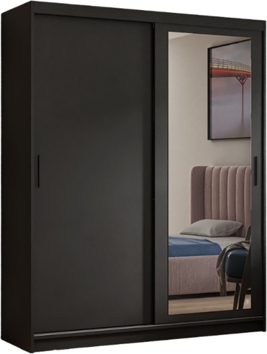 Kledingkast Henry met spiegel 160 cm inclusief 2 schuifdeuren Schuifdeurkast (zwart)