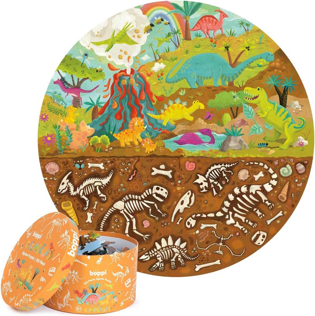 Ronde Legpuzzel Dinosaurussen (150 Stukjes) - 100% Gerecycled Karton - Voor Kinderen 3-8 Jaar