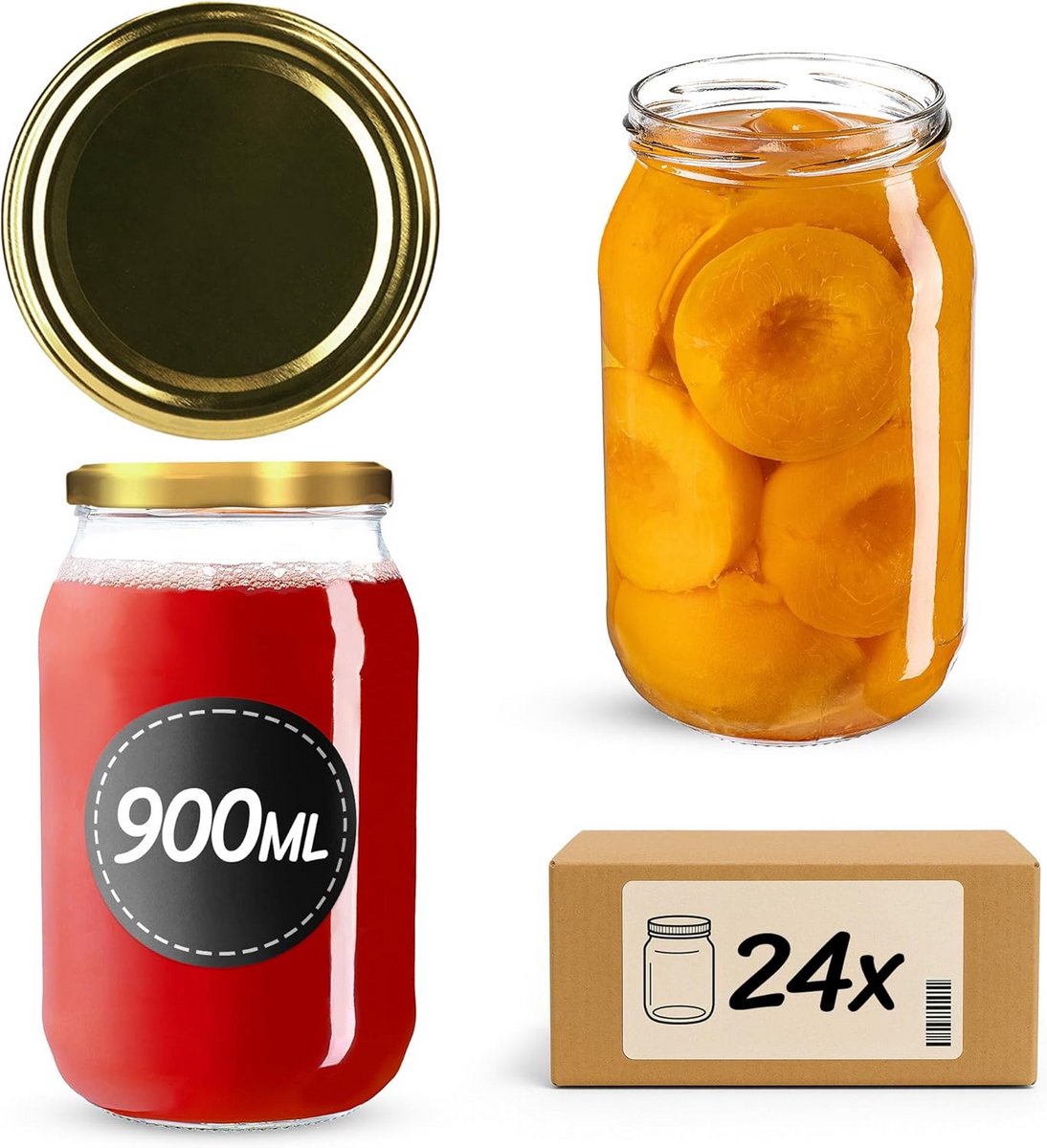 Grote Inmaakpotten 900 ml (Ø 82 mm) - 24 stuks Bepot- en Conservenglazen met Schroefdeksel