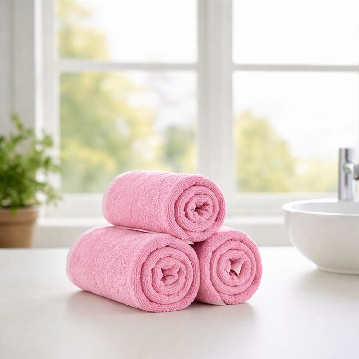Nile Textile Egyptisch Katoen Gastendoekjes - Set van 3 - 30x30 - Rose