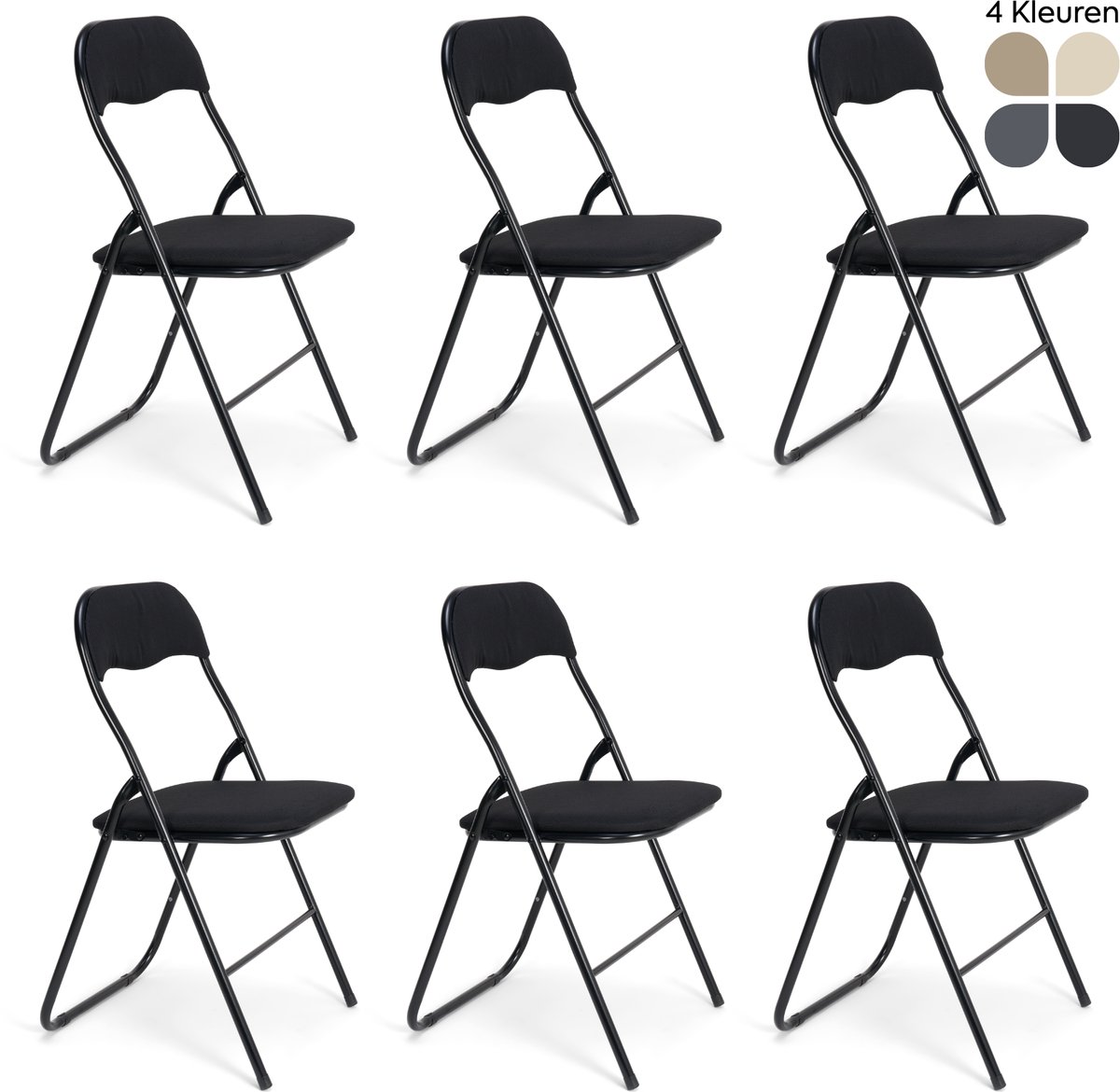 Trendy Meije® Nova Klapstoelen Set van 6 - Zwart - Linnen - Inklapbaar - Zithoogte 45 cm - Opvouwbare Stoelen - Vouwstoel