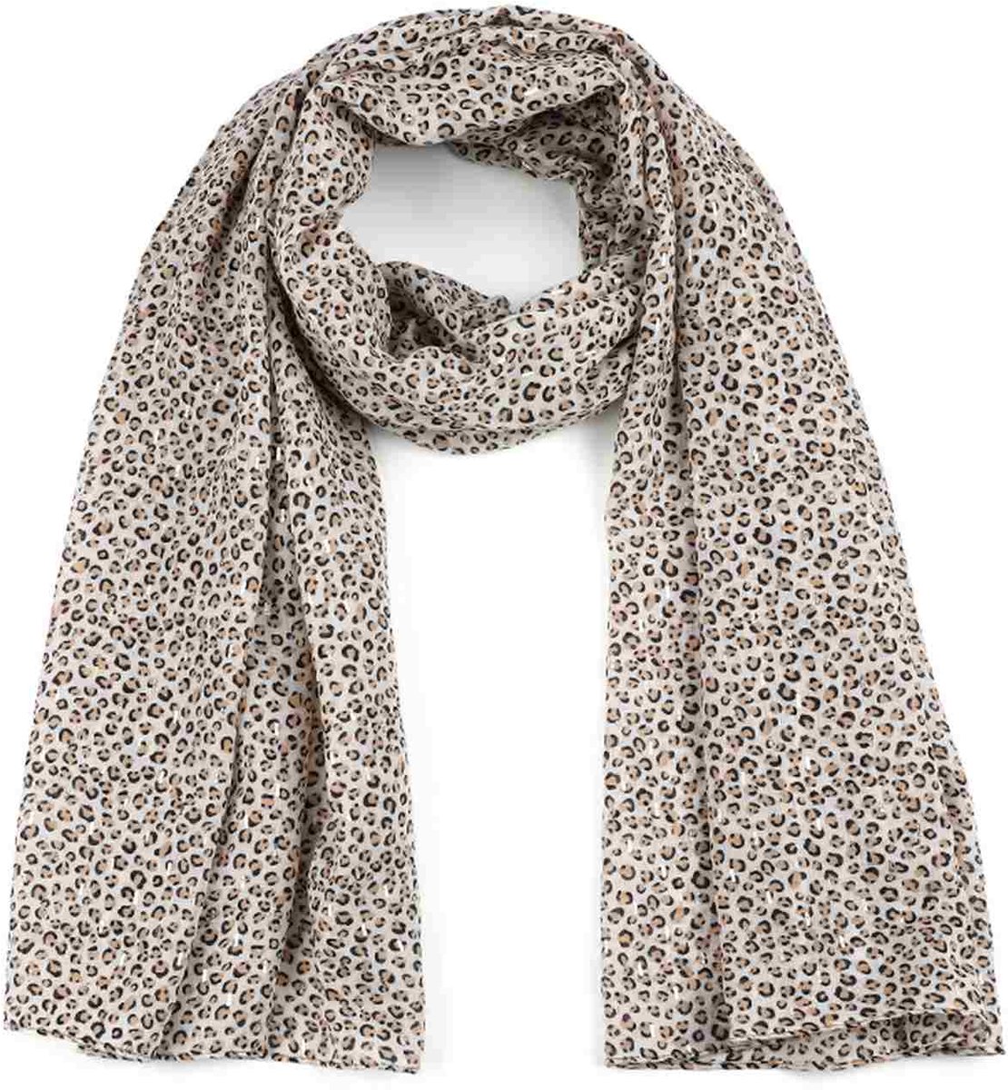 Sjaal Katoen & Viscose - Trendy sjaaltje Luipaardprint - Dames - Beige