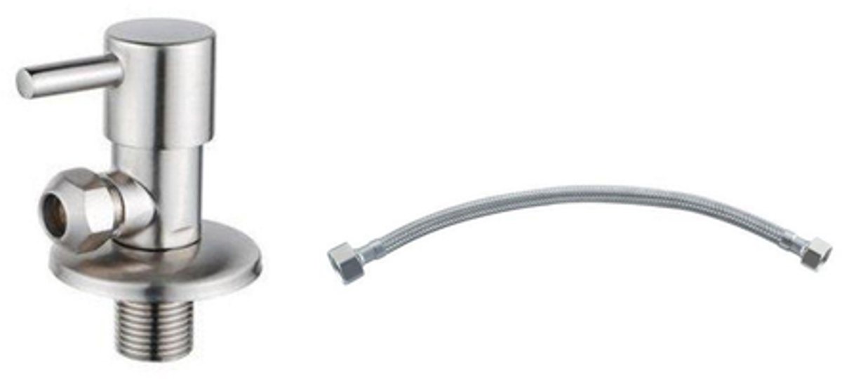 FugaFlow Eccelente Acces Hoekstopkraan Met Flexibele Slang - 30cm slang - 1/2"x3/8" - geborsteld rvs