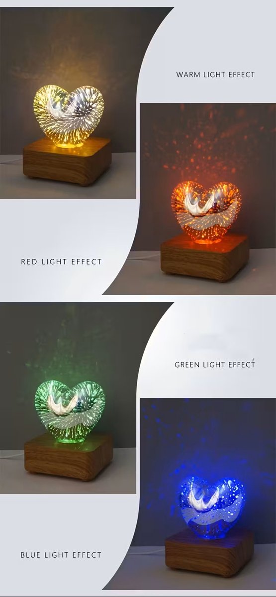 3D USB-aangedreven liefdeshart - led - nachtlampje - sfeerlicht - romantisch - decoratief licht - 9 x 11 cm — afbeelding 2