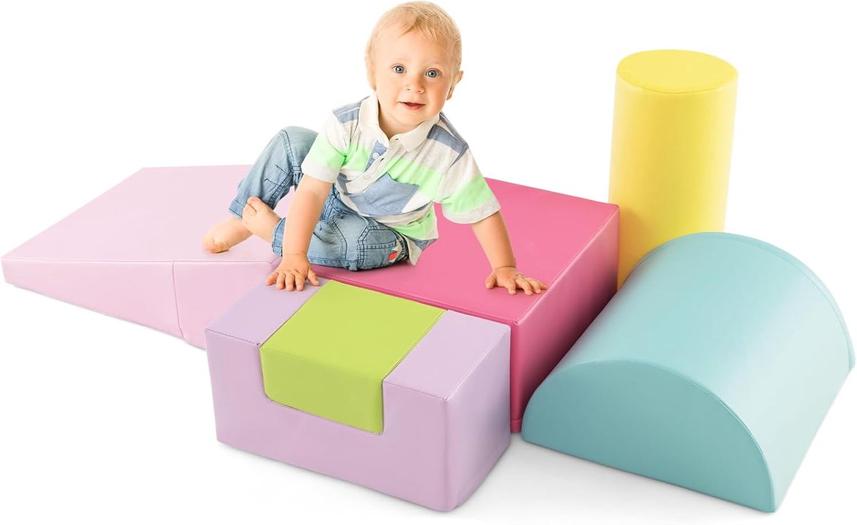 KOMFOTTEU 6 delig Schuimblokken - van kunstleer en schuimrubber - Soft Play Foam Blokken - Reuze Bouwblokken - Montessori-klimblokken - voor kinderen